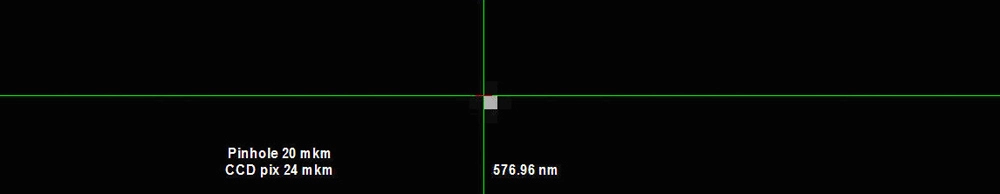 Спектральное изображение пинхола 20х20 μм полученное на монохроматоре-спектрографе MS7504i с помощью многоканального детектора
