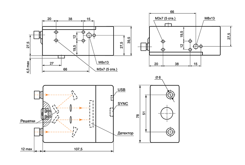 Габаритные размеры спектрометра SL40 Duo